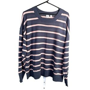 Women's Gap Linen Sweater Large Lightweight Pullover Striped Gray Pink Casual